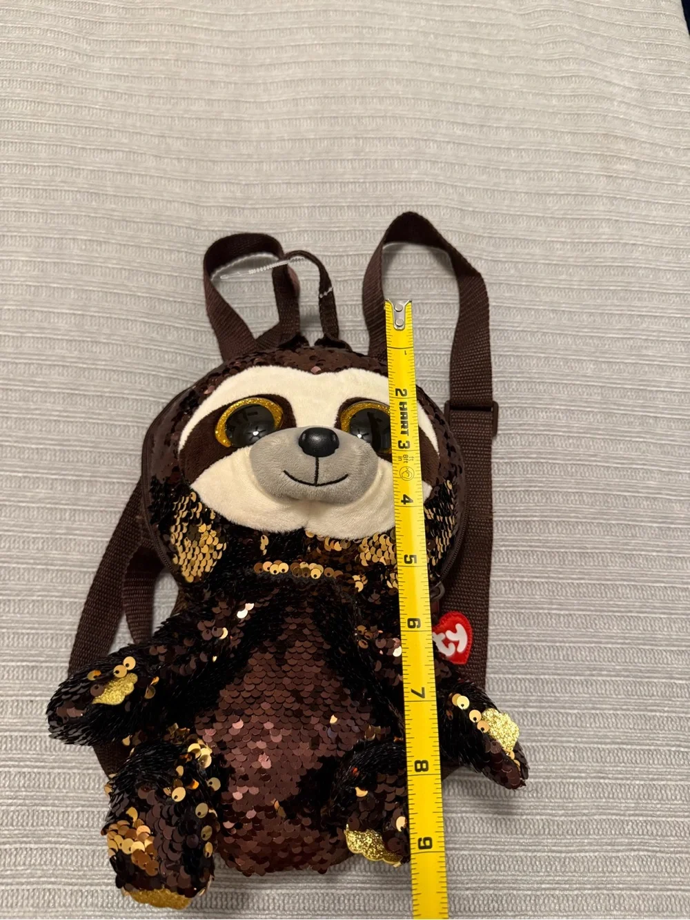 Ty Sequin Sloth Kids Backpack - Brown, Gold, Black